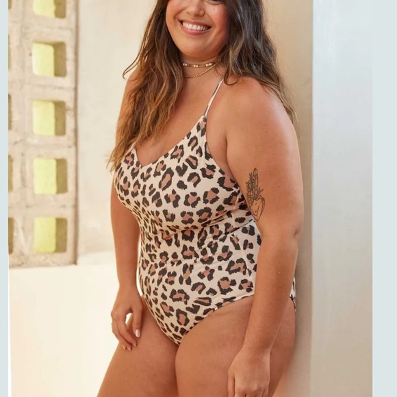 aerie Other - Aerie Buzzed Terry Leopard Strappy Back One Piece Swimsuit